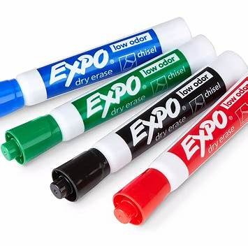 Expo low odor chisel dry erase markers, 4 colors