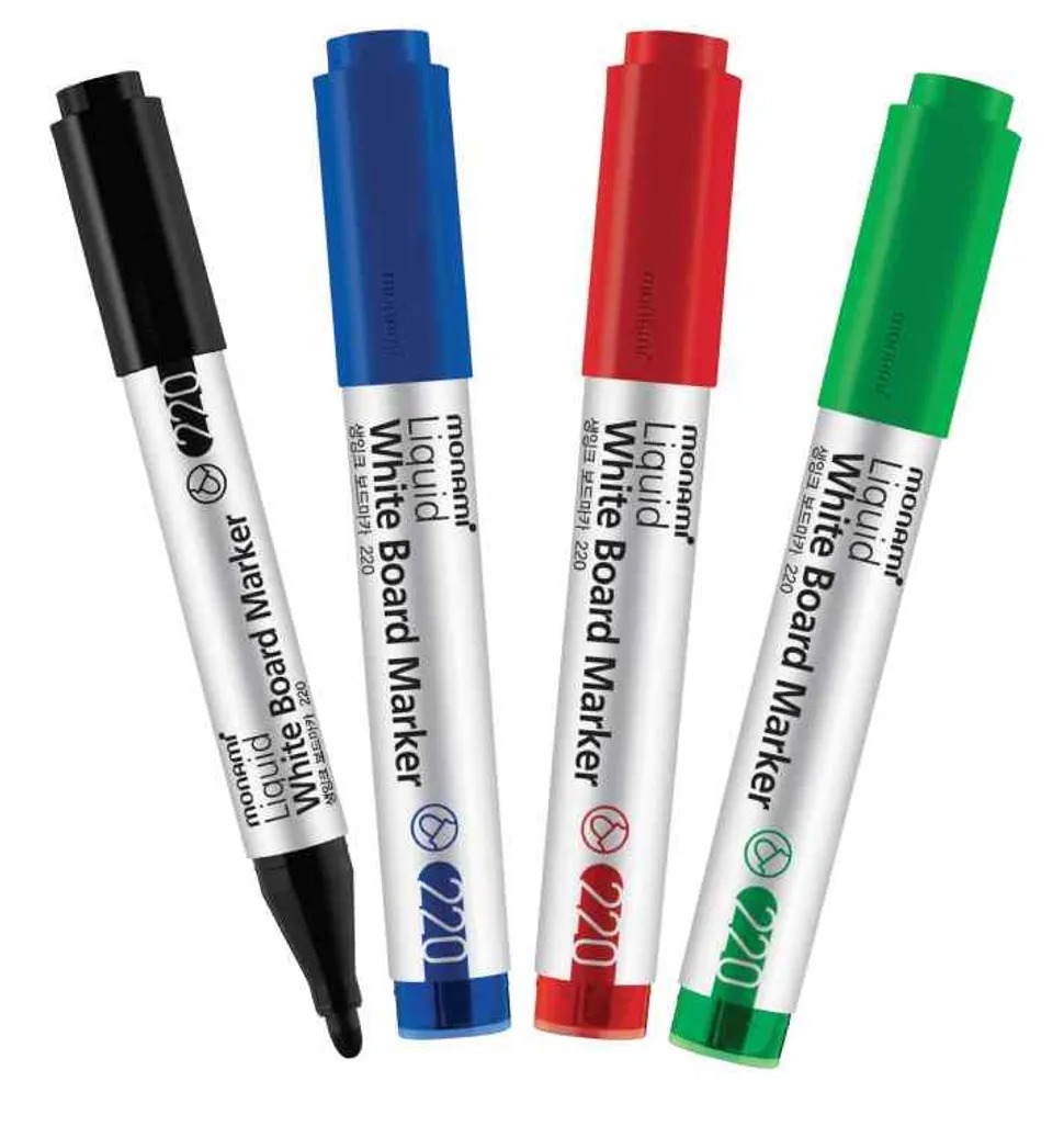 liquid whiteboard markers in four colors