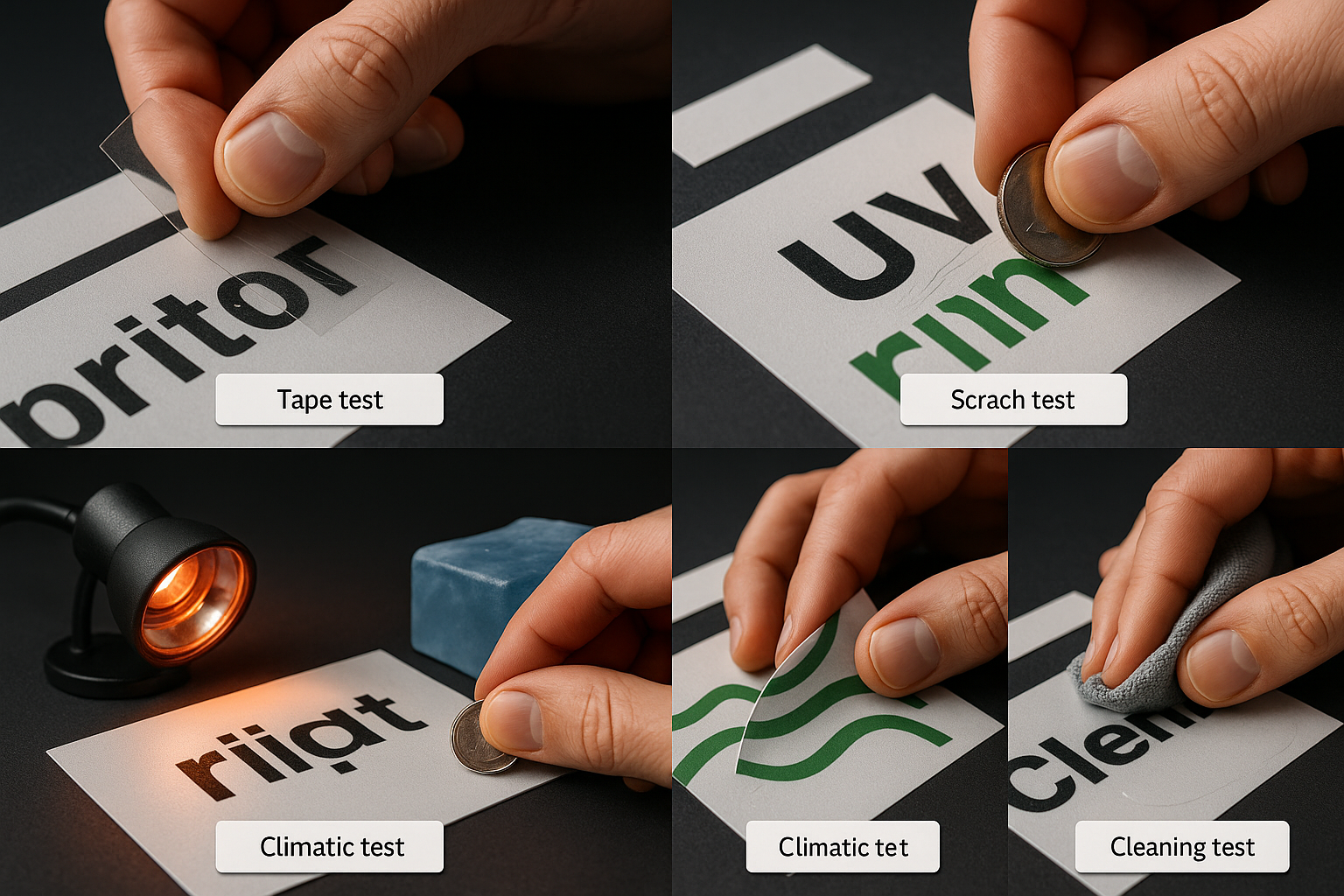 Visual: 5 snelle hechtingstests (tape, kras, vouw, klimaat, cleaner)